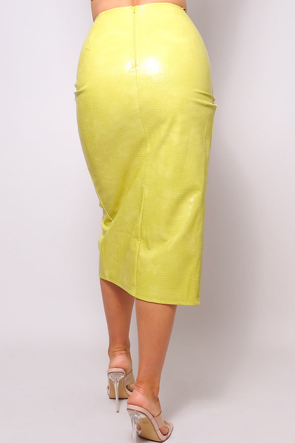 Lana Croc Leather Midi Skirt (2 colors)