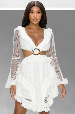 Rosie Honey Comb Mesh Long Sleeve Open Side Dress Penderi Inc