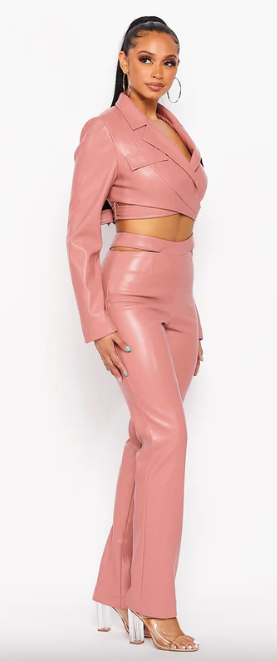 Faux leather 2025 two piece outfit