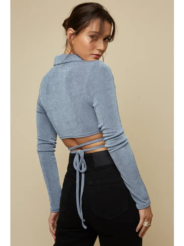 Iris Underwire Detail Long Sleeve Button Up Crop Top